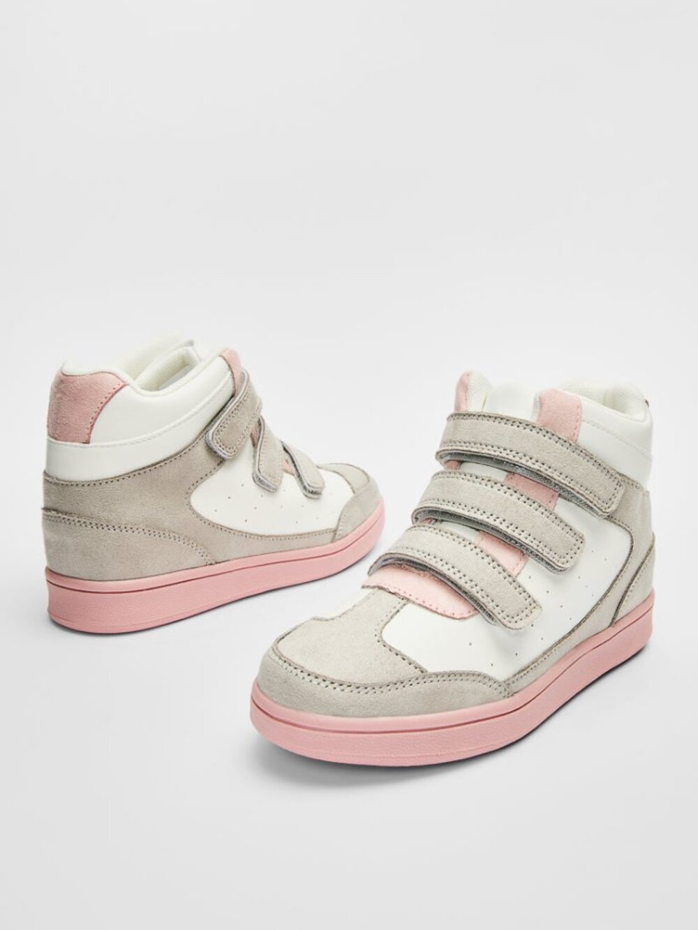 Girls High-Top Velcro Sneakers Pink White Grey | Size 3 Youth